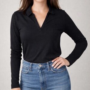 Gap Black Cotton Polo Long Sleeve Tee